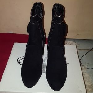 Black Suede Zipper Ankle Boots